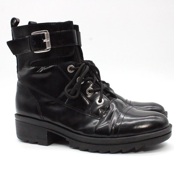 Marc Fisher Womens White 1" Platform Bristyn Block Heel Leather Combat Boots 9M - Picture 2 of 8